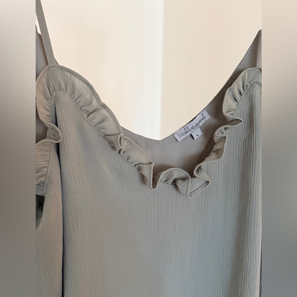 Sage Green Ruffle V-Neck Spaghetti Strap Camisole - Picture 3 of 5